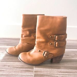 MIA Distressed Leather Heeled Boots With Buckles